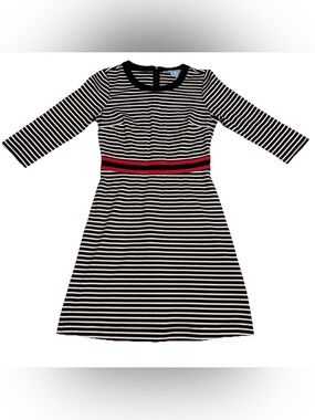 Draper James Black & White Striped Dress with Red Waistband size Small NWOT
